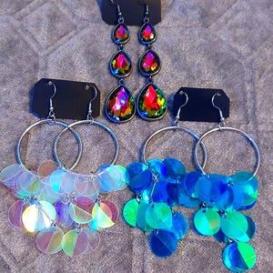 Iridescent Holographic & Oil Spill Earrings Set of 3